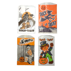 Halloween Trick Or Treat Candy Goodie Bags JOL Witch Moon Man Scarecrow Haunted